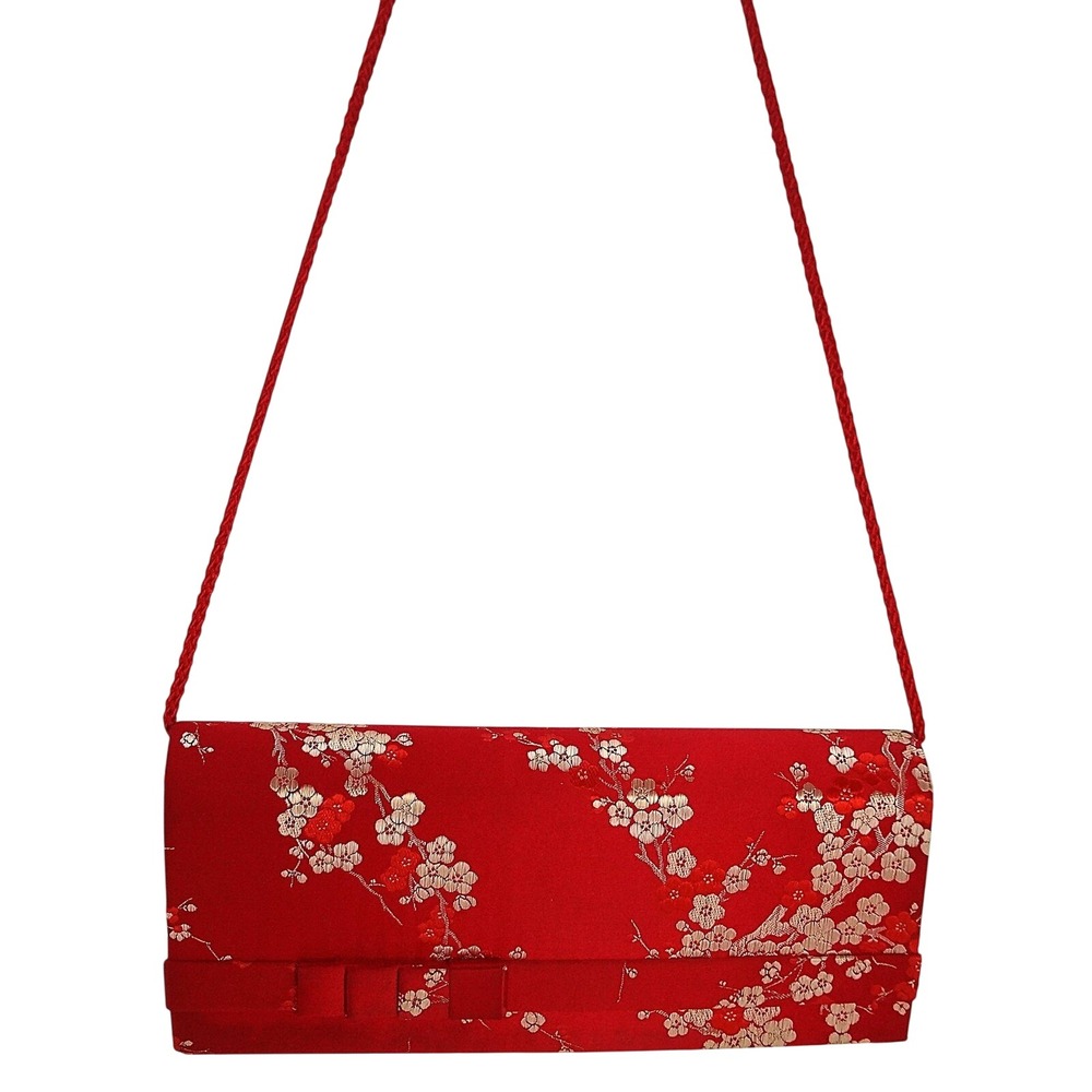 Carla‎ Marchi Red and Gold Brocade Clutch Handbag Floral Chain Strap Evening Bag